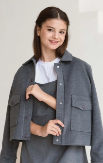 Жакет теплий з накладними кишенями сірий