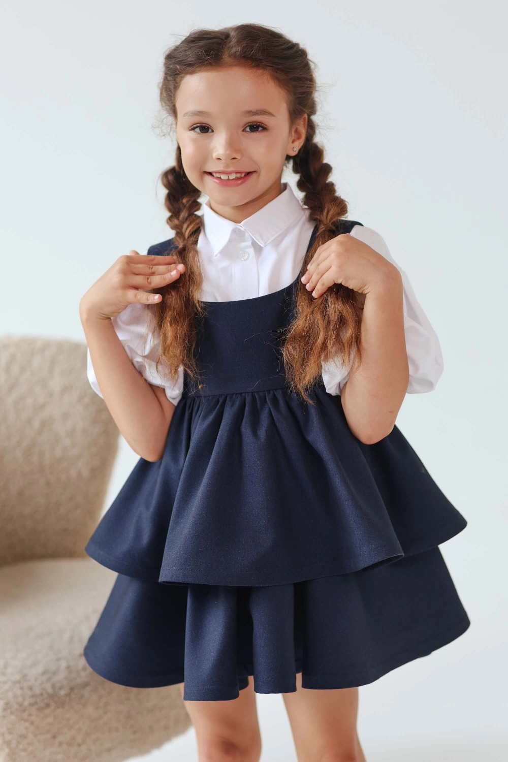 Сарафан шкільний з пишною спідницею темно синій