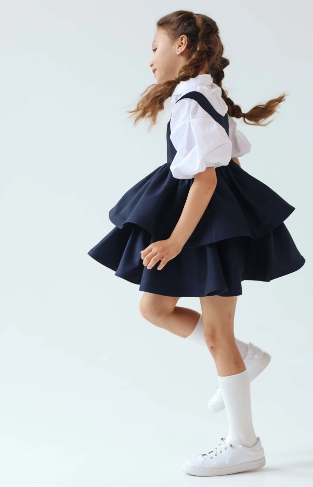 Сарафан шкільний з пишною спідницею темно синій