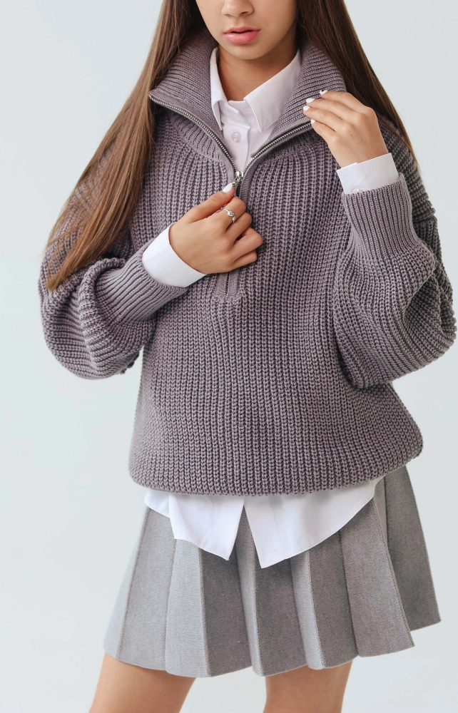 Светр вʼязаний на блискавці сірий