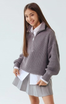 Светр вʼязаний на блискавці сірий