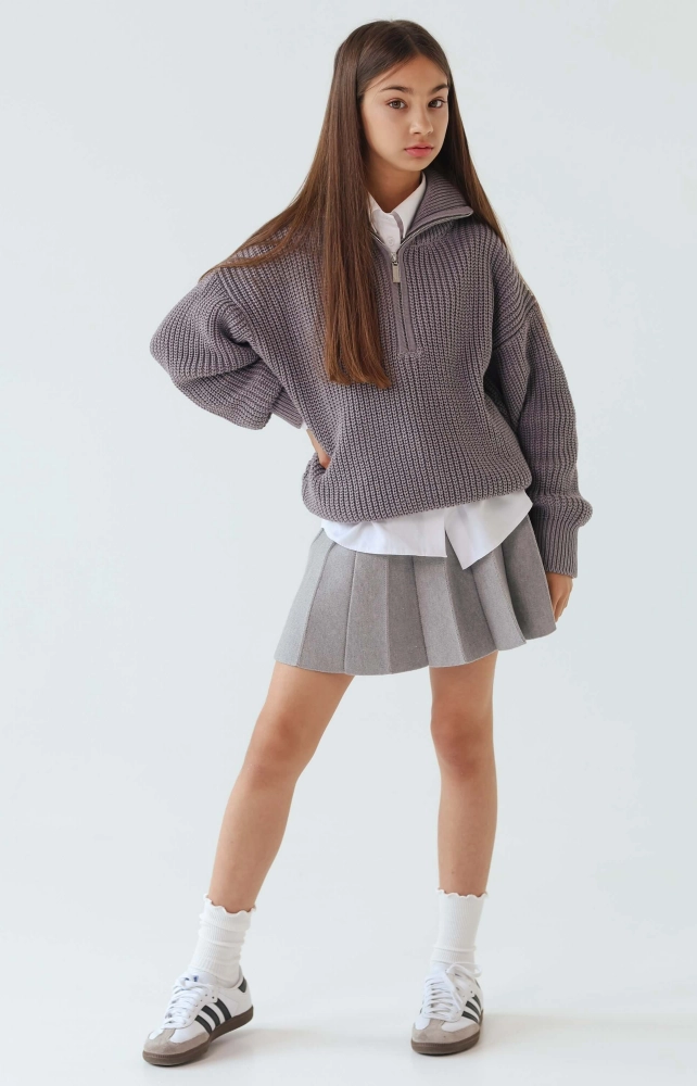 Светр вʼязаний на блискавці сірий