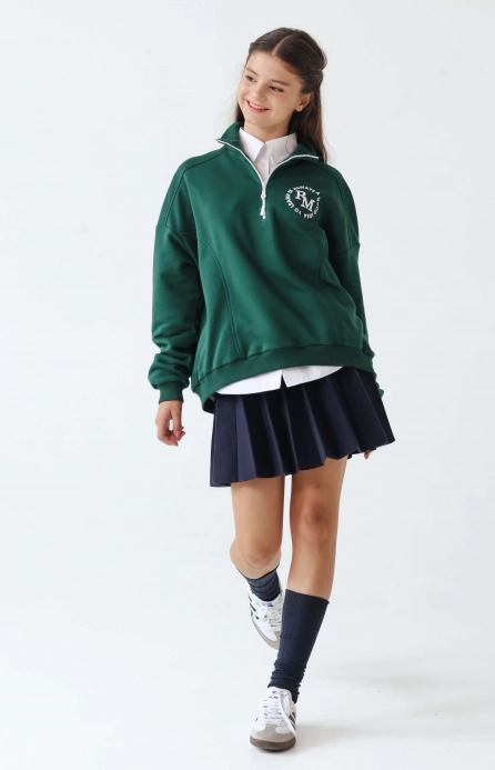 Світшот шкільний на блискавці зелений