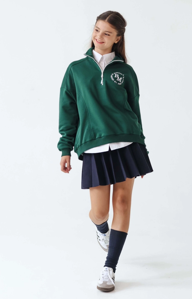 Світшот шкільний на блискавці зелений