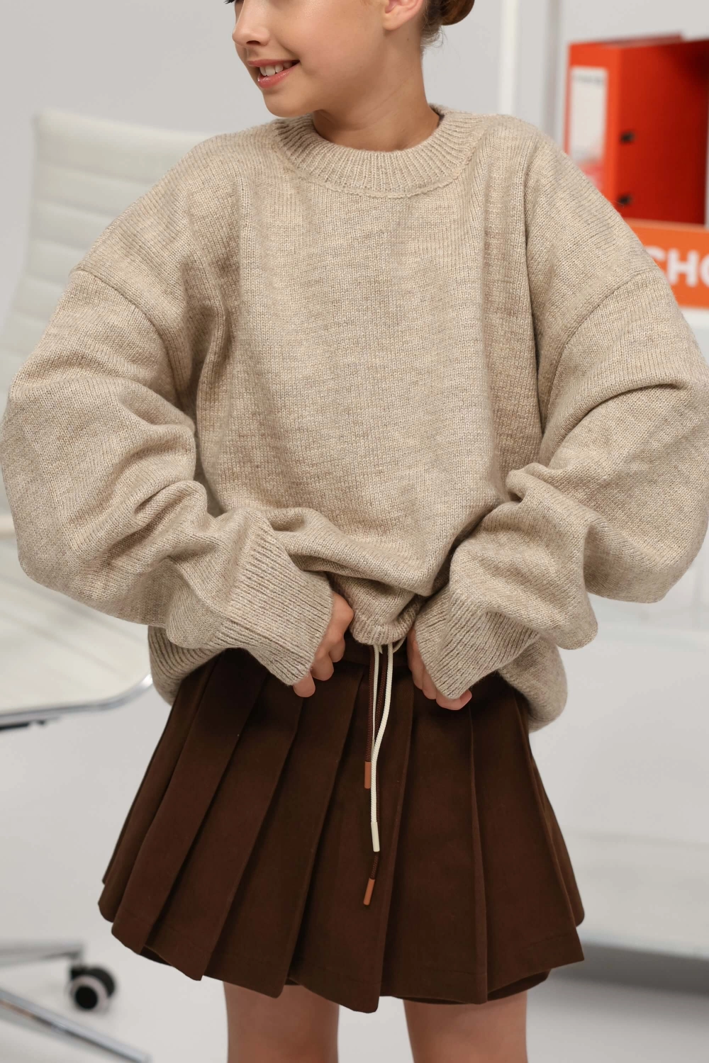 Спідниця-шорти у складку котонова шоколадна