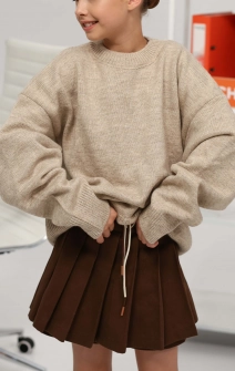 Спідниця-шорти у складку котонова шоколадна