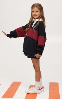 Світшот-поло з контрастним комірцем темно-синій