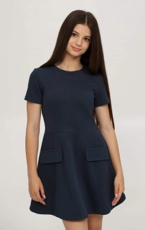 Міні-сукня шкільна трикотажна А-силует темно-синя