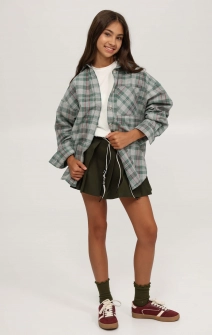 Спідниця-шорти у складку котонова темно-зелена