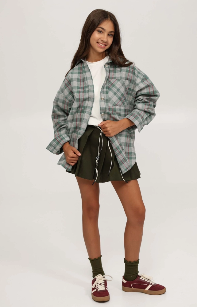 Спідниця-шорти у складку котонова темно-зелена