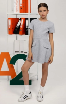 Мини-платье школьное трикотажное А-силуэт серое