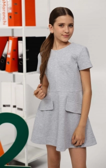 Мини-платье школьное трикотажное А-силуэт серое