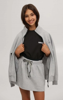 Спідниця трикотажна з подвійним поясом сіра