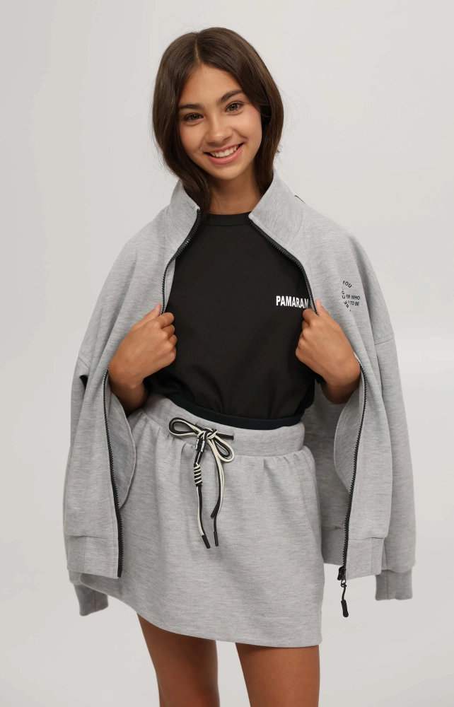 Спідниця трикотажна з подвійним поясом сіра