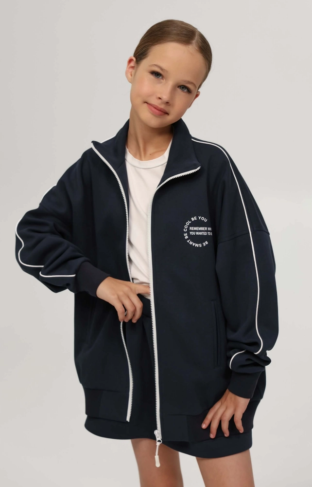 Кофта оверсайз с молнией темно-синяя