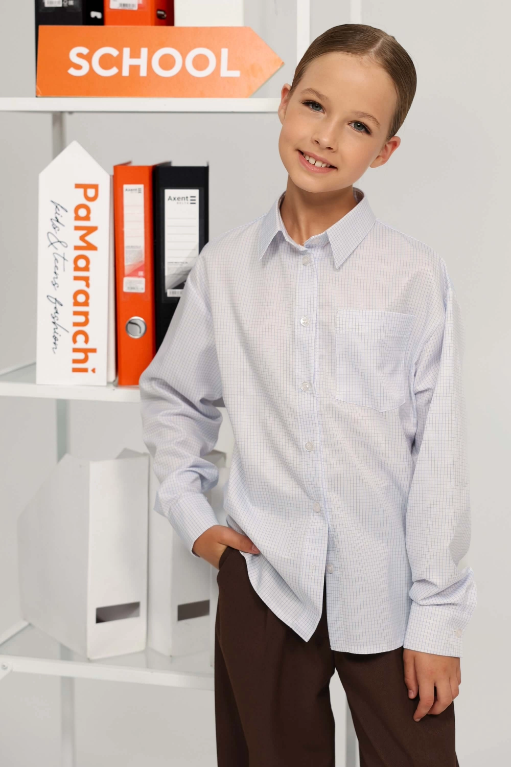 Сорочка класична шкільна біла в клітинку