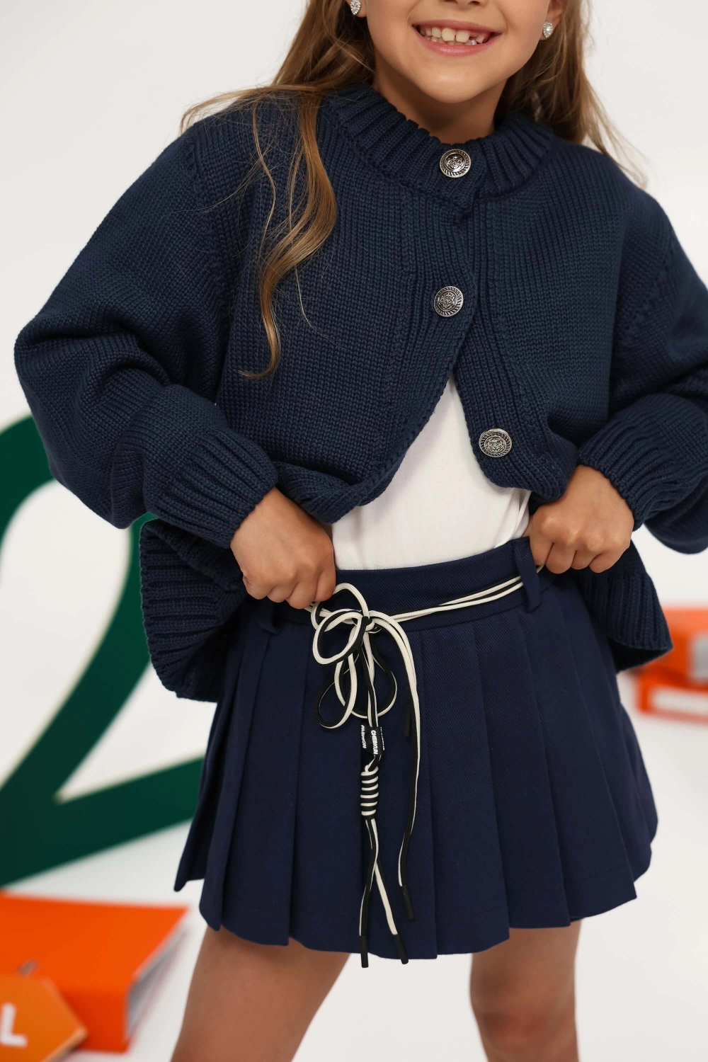 Спідниця-шорти у складку котонова темно-синя