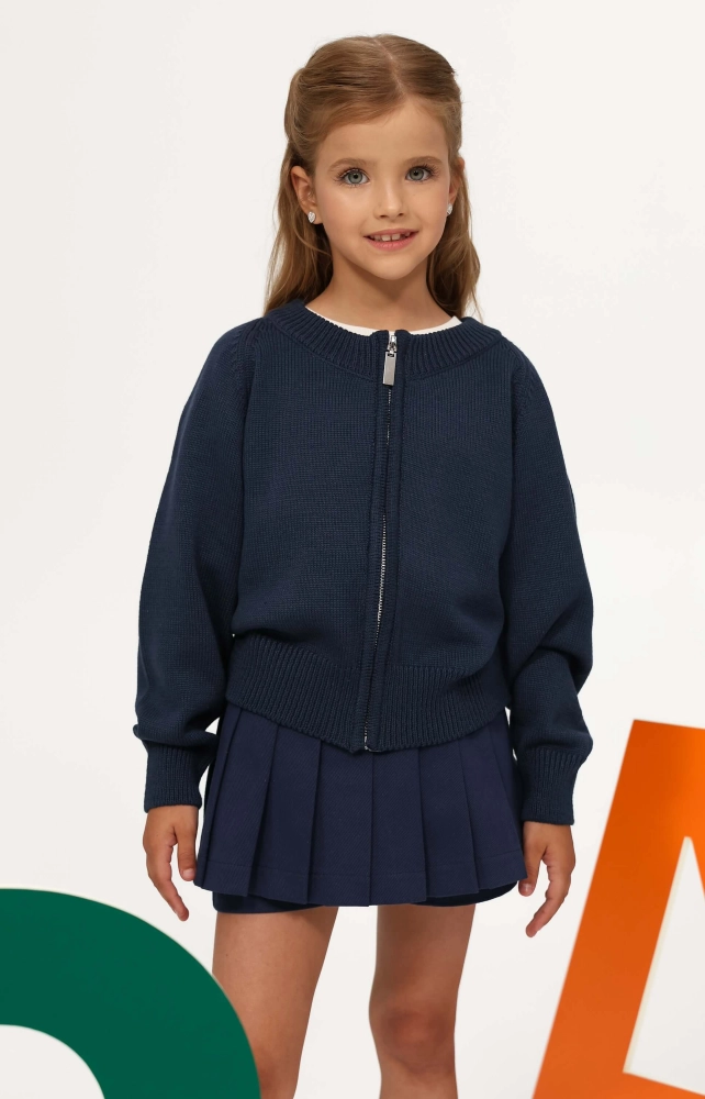 Кардиган вʼязаний на блискавці темно-синій