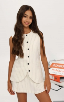 Жилет подовжений молочний у смужку