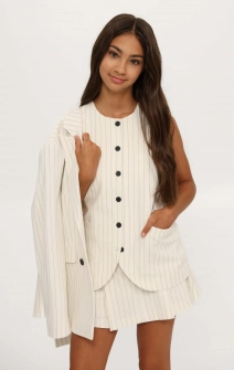 Жилет подовжений молочний у смужку