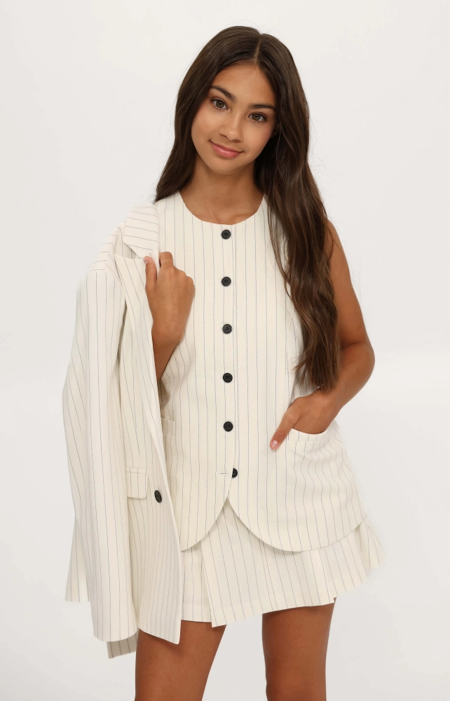 Жилет подовжений молочний у смужку