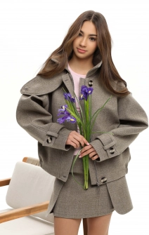 Спідниця-трапеція з пальтової тканини сіро-бежева