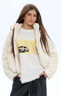 Лонгслів подовжений молочний жовте авто