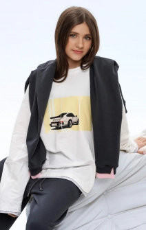 Лонгслів подовжений молочний жовте авто