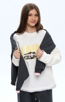 Лонгслів подовжений молочний жовте авто