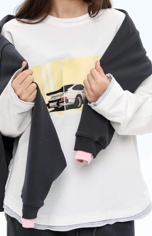 Лонгслів подовжений молочний жовте авто