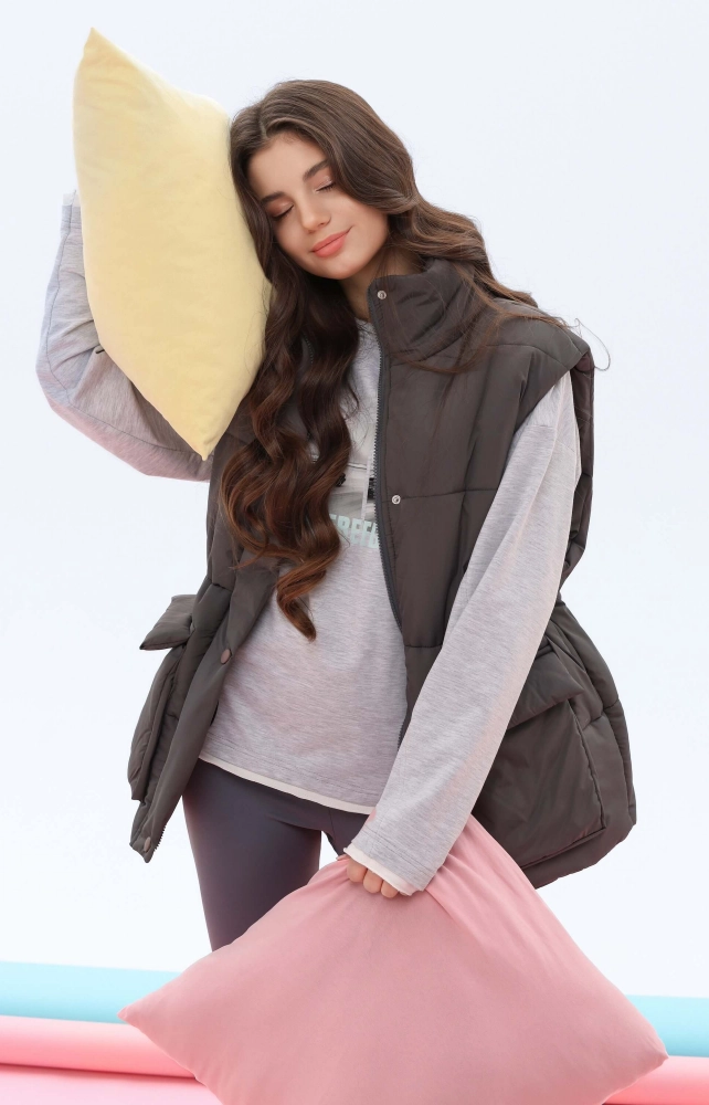 Жилет стьобаний подовжений сірий