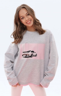 Лонгслів подовжений сірий рожеве авто
