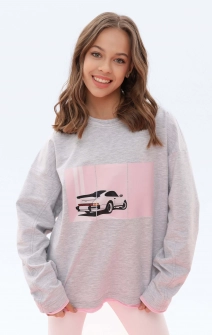 Лонгслів подовжений сірий рожеве авто