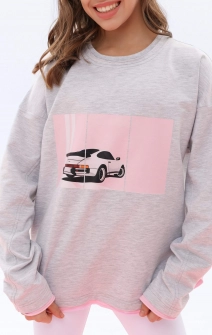 Лонгслів подовжений сірий рожеве авто