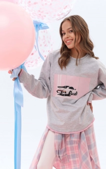 Лонгслів подовжений сірий рожеве авто