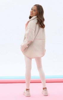 Кофта зіп тедді молочна з рожевим