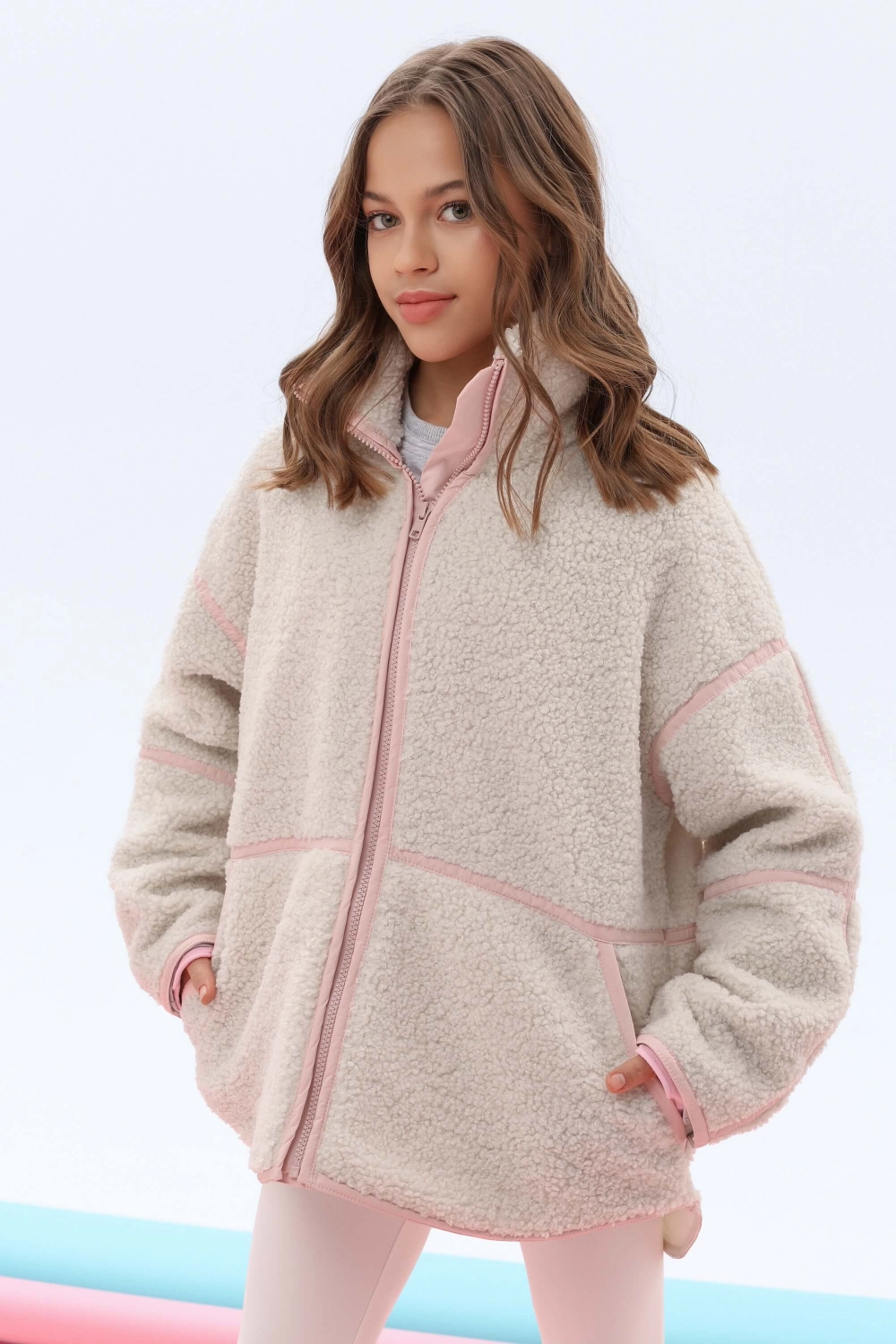 Кофта зіп тедді молочна з рожевим
