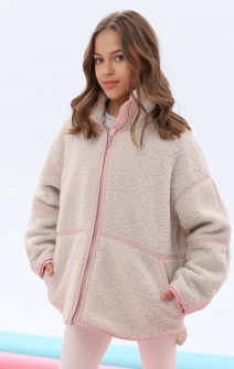Кофта зіп тедді молочна з рожевим