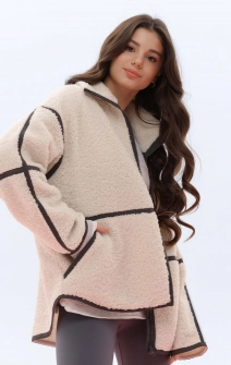 Кофта зіп тедді молочна з сірим