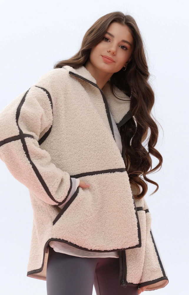 Кофта зіп тедді молочна з сірим