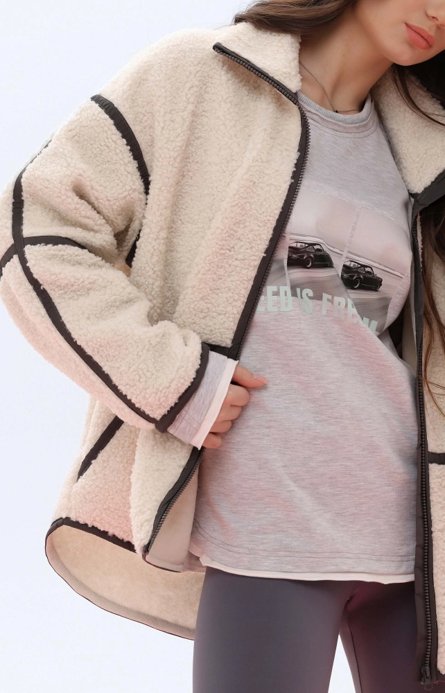 Кофта зіп тедді молочна з сірим
