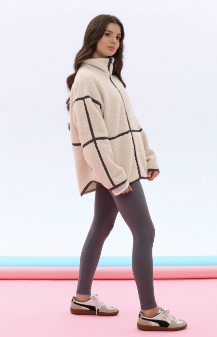 Кофта зіп тедді молочна з сірим