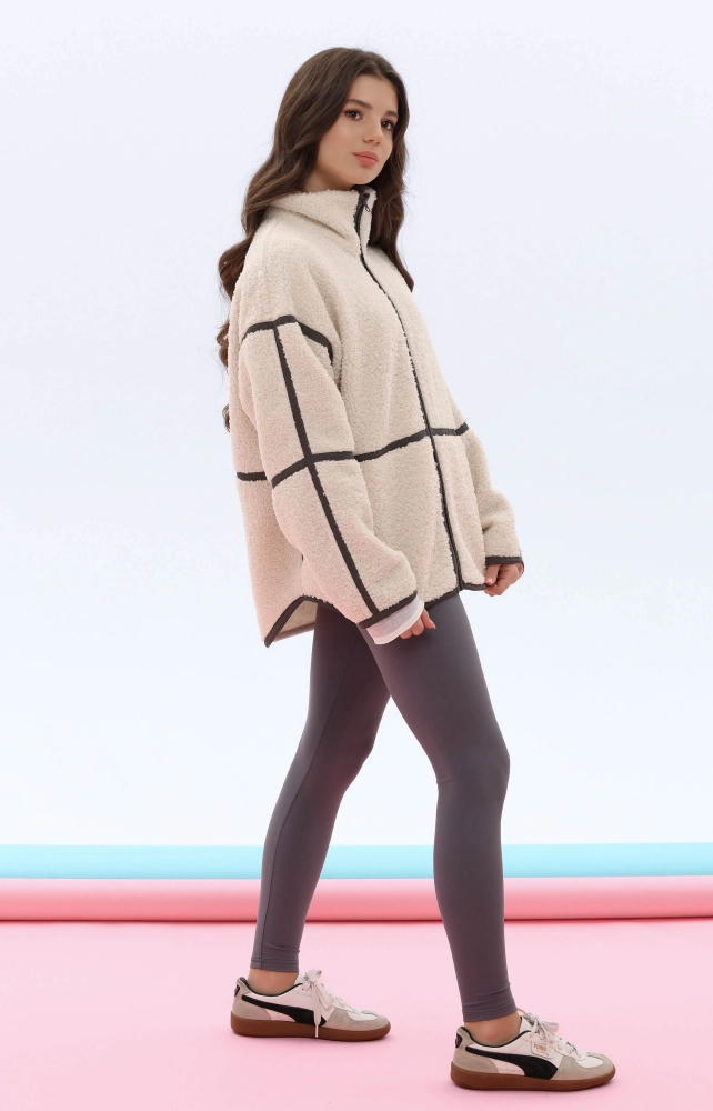 Кофта зіп тедді молочна з сірим