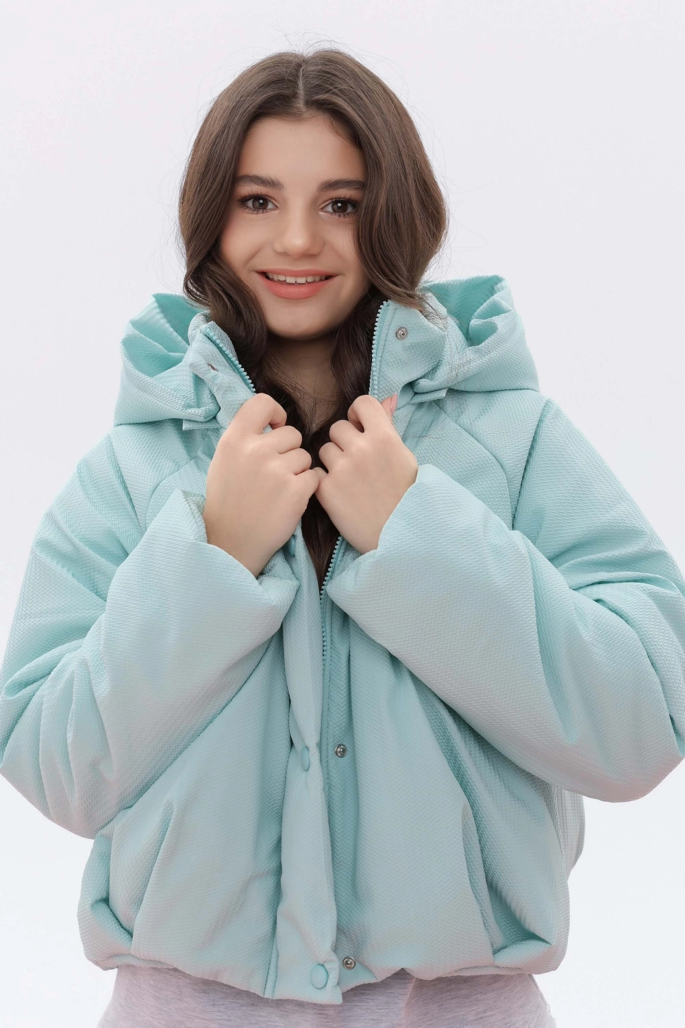 Куртка-бомбер з капюшоном бірюзова