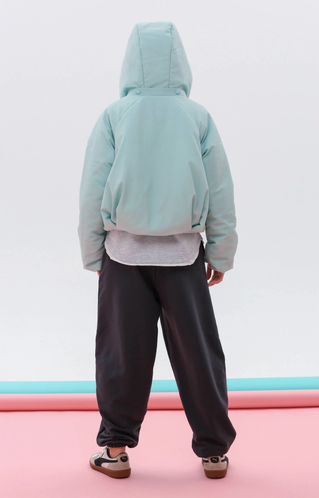 Куртка-бомбер з капюшоном бірюзова