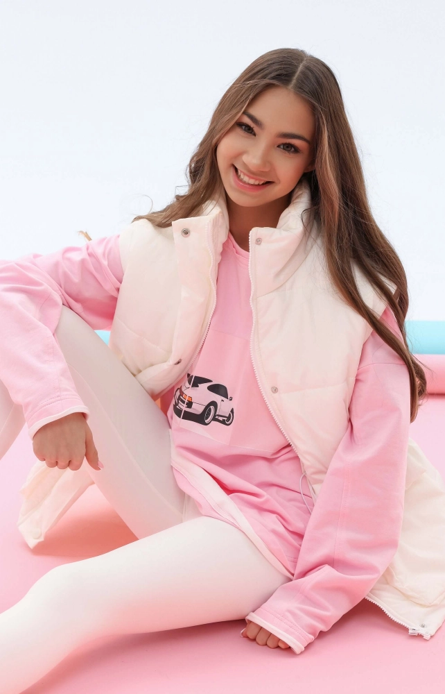 Лонгслів подовжений рожевий рожеве авто