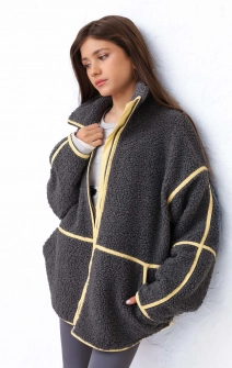 Кофта зип тедди серая с желтым