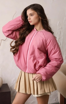 Бомбер короткий утеплений рожевий