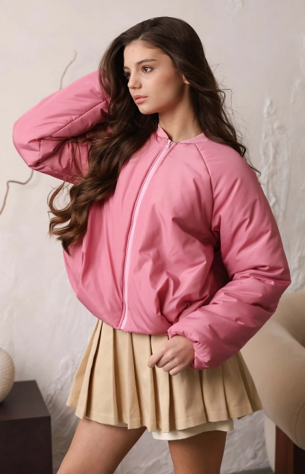 Бомбер короткий утеплений рожевий