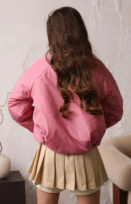 Бомбер короткий утеплений рожевий